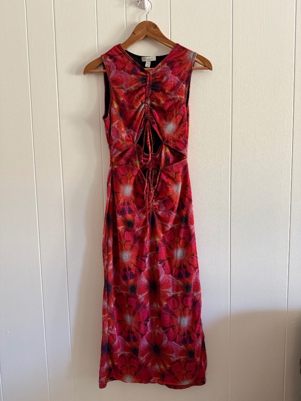 Topshop Floral Summer Long Dress with Cut Outs and Slit - Red Flowers
